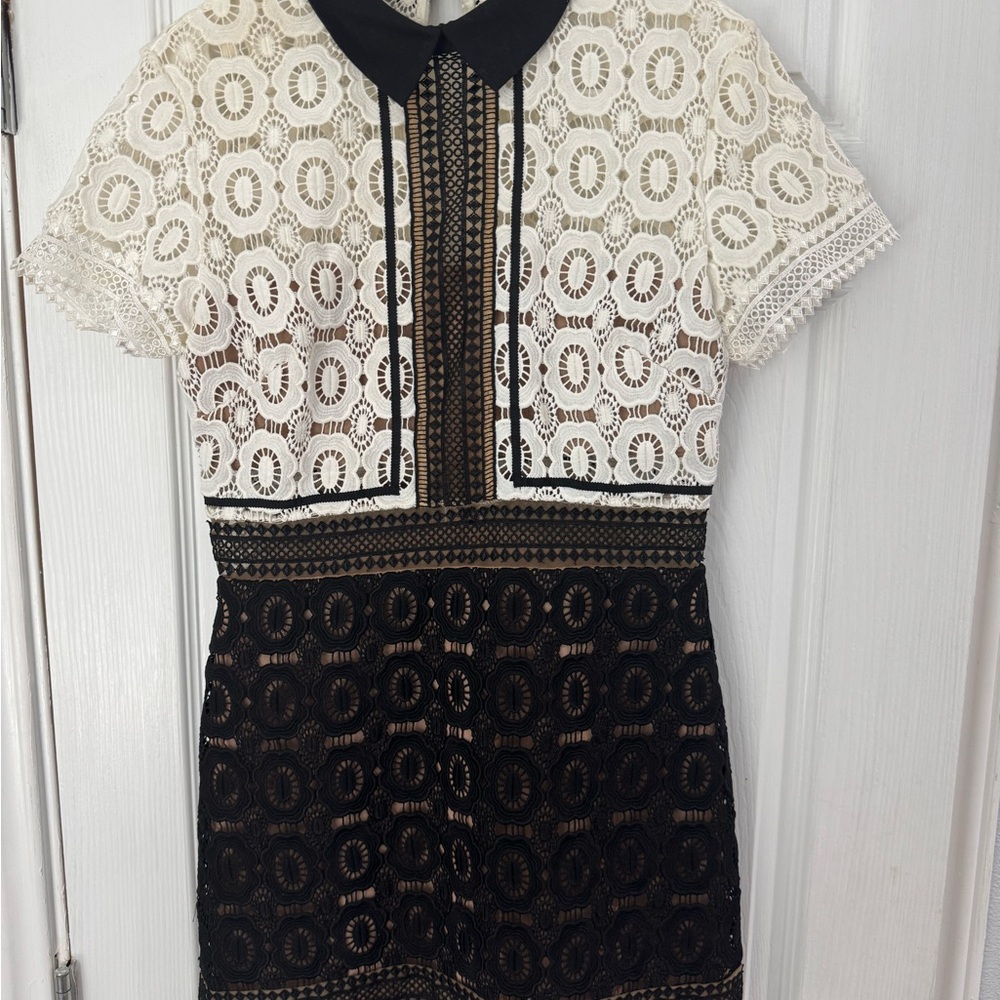 Self-Portrait Black and Cream Lace Mini Dress
